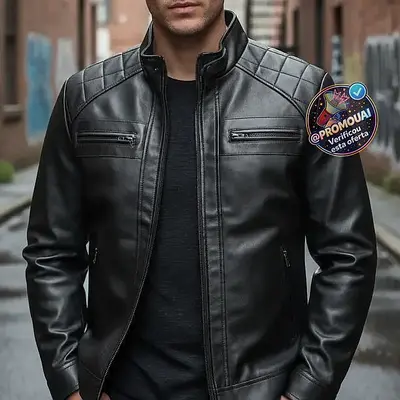 Jaqueta de Couro Masculina Forrada Slim