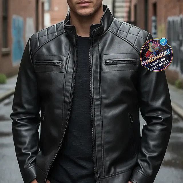 Jaqueta de Couro Masculina Forrada Slim