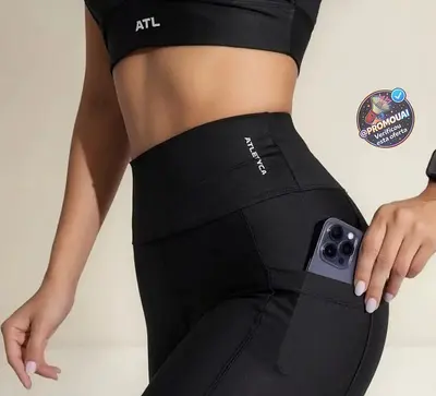 Kit com 3 leggings fitness com bolso