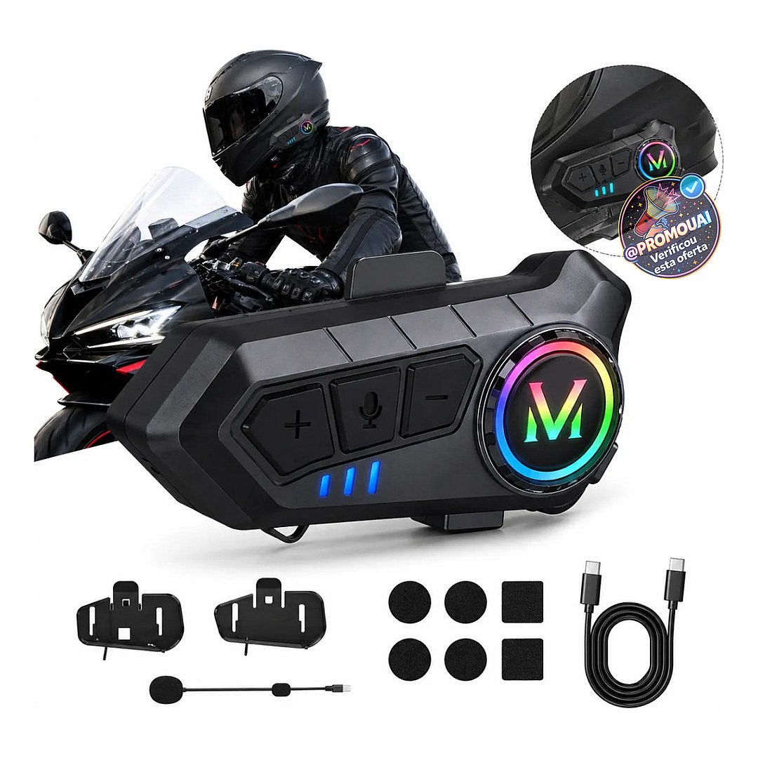 Intercomunicador Fone Capacete V6 Bluetooth Moto 1200m