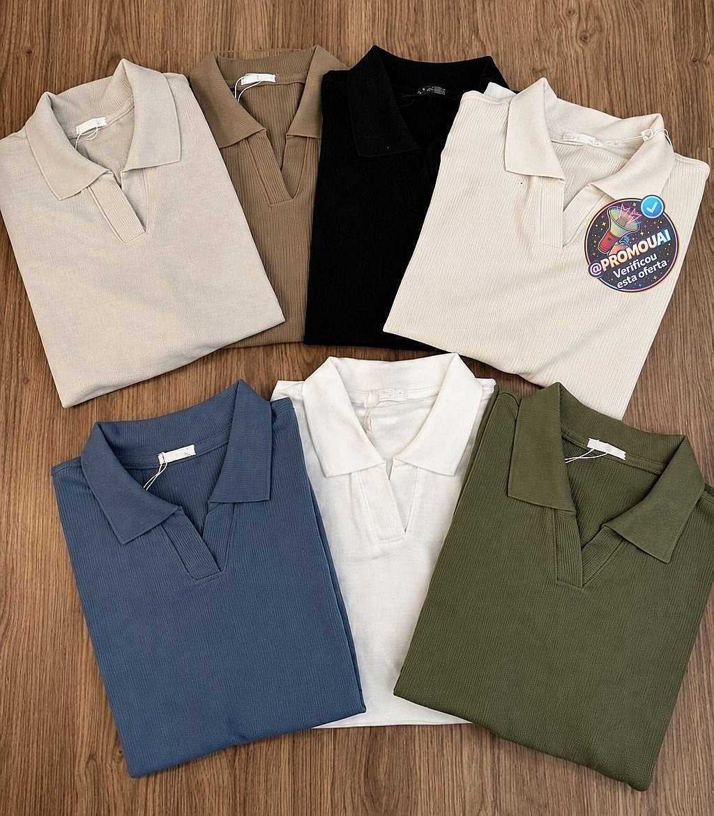 Camisa Camiseta Polo Masculina Texturizada Sem Botão