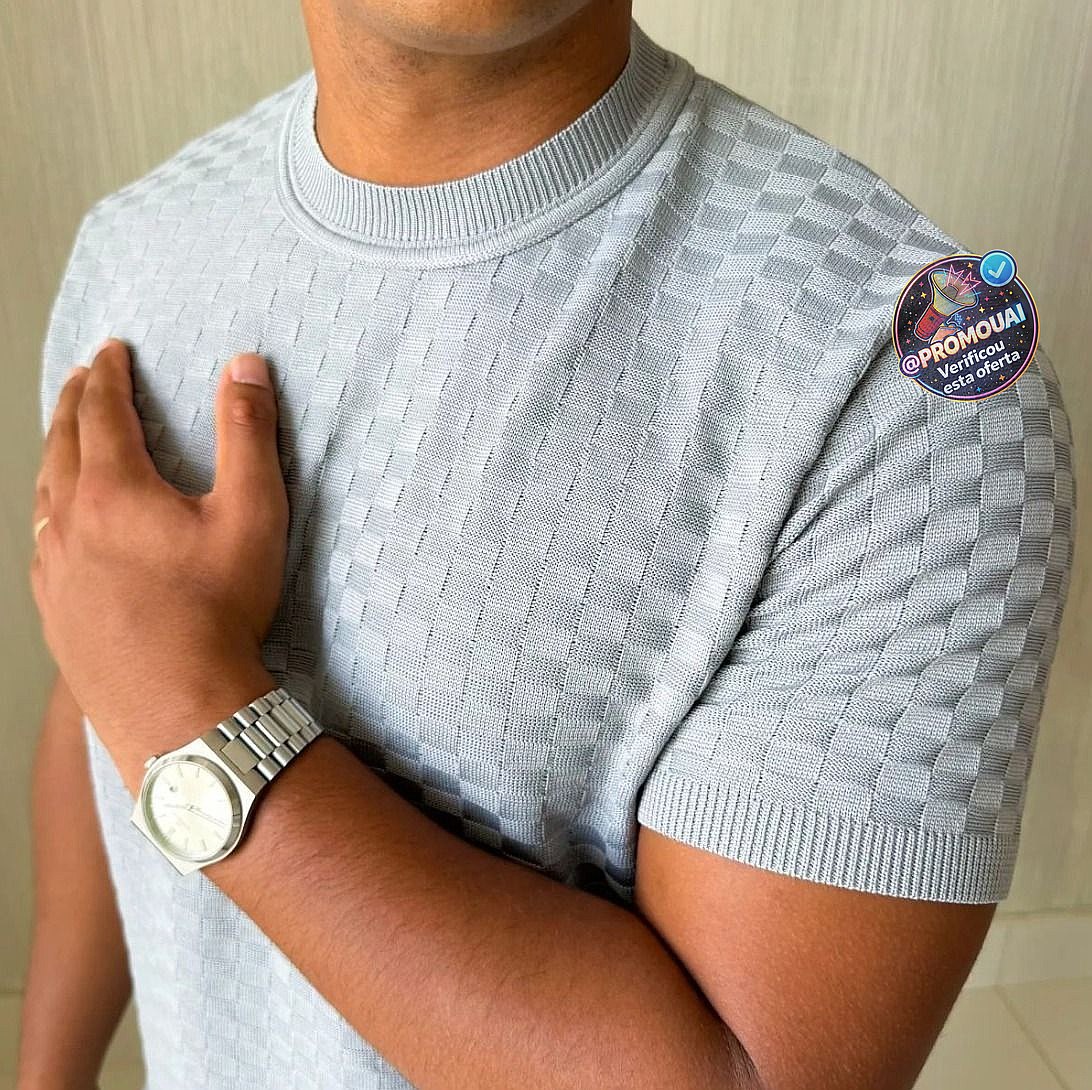Camiseta Masculina Manga Curta Xadrez Tricô Leve Elegante (P ao GG)