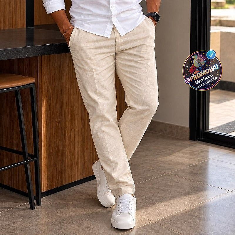Calça Linho Masculino Social Casual com bolsos