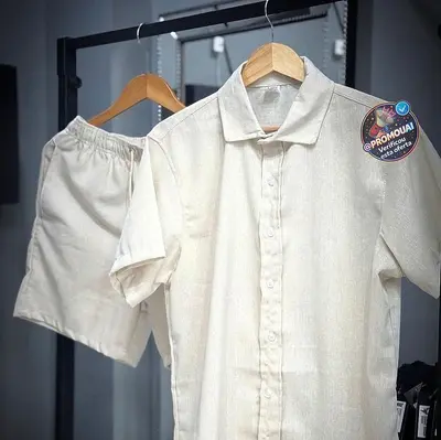 Conjunto Masculino Linho Camisa Shorts Mauricinho Com Bolso