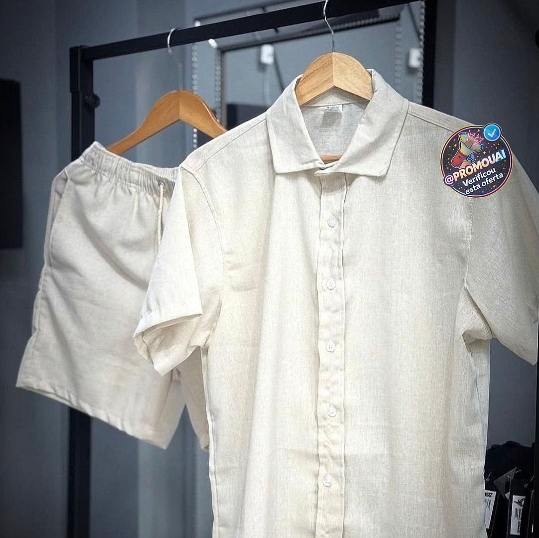 Conjunto Masculino Linho Camisa Shorts Mauricinho Com Bolso