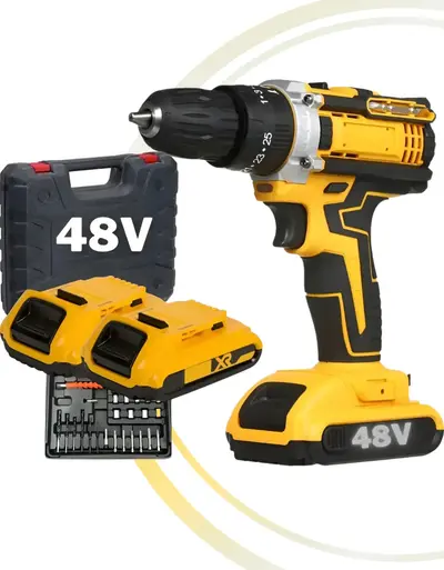 Parafusadeira Furadeira 48v Profissional 2 Baterias Sem Fio Amarelo