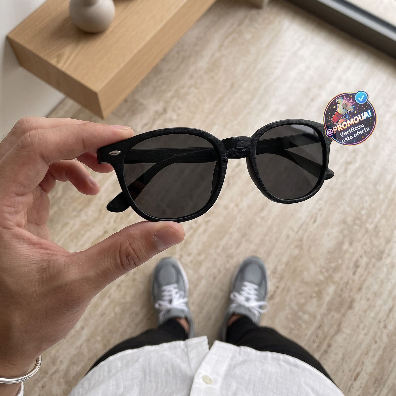 Óculos De Sol Hexagonal Masculino Premium UV400 Flexível Preto