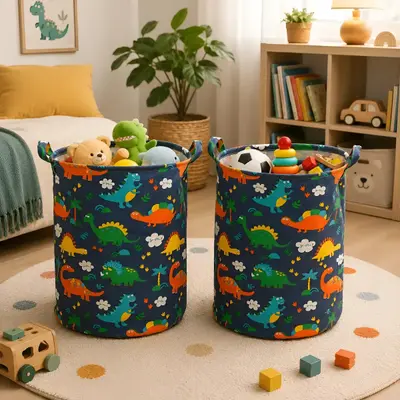 Kit 2 Cesto Organizador Infantil Brinquedos Roupas Dobrável Azul