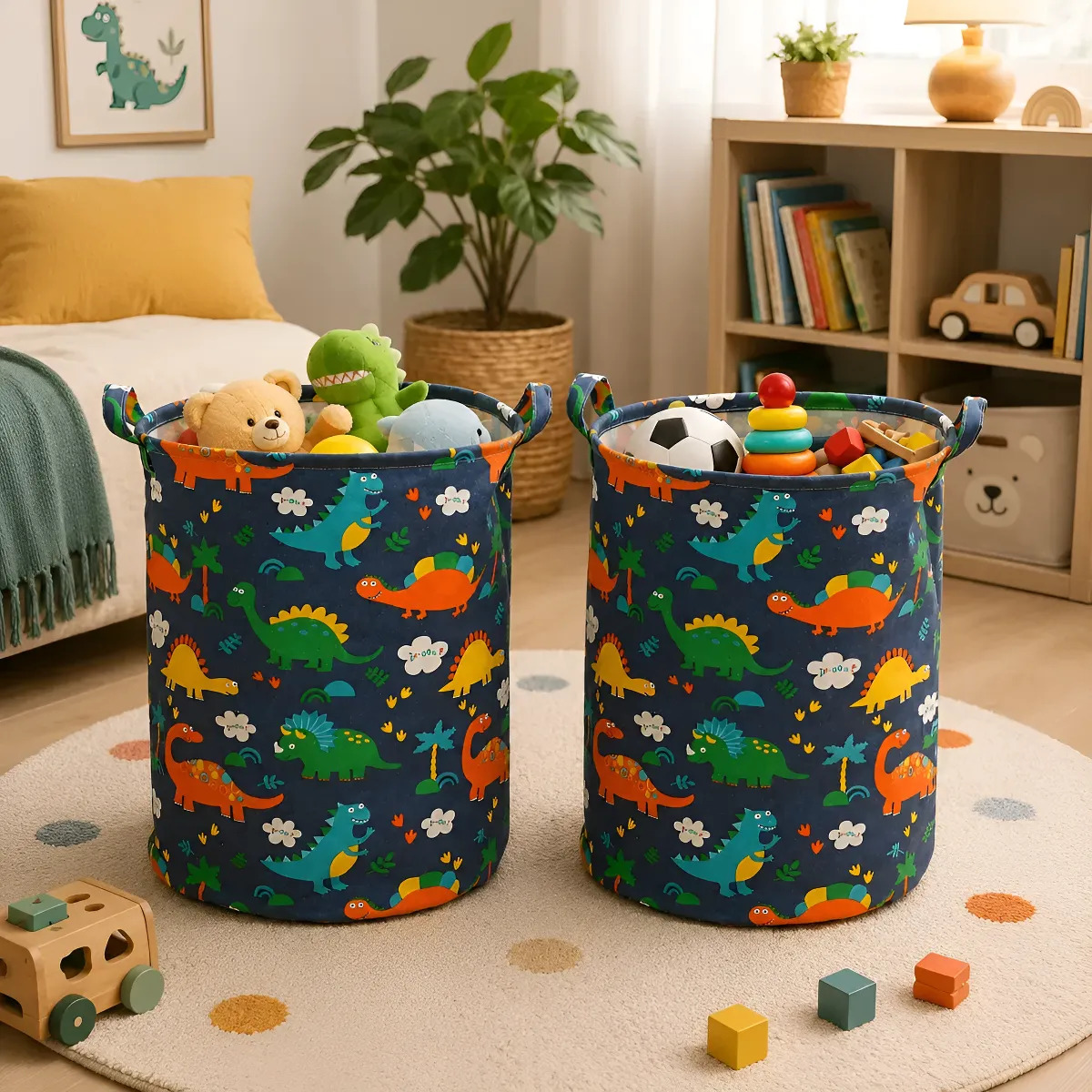 Kit 2 Cesto Organizador Infantil Brinquedos Roupas Dobrável Azul