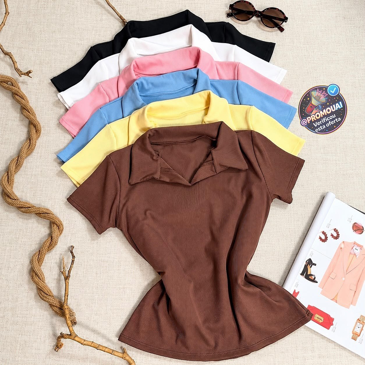 Kit com 4 Camisa Gola Polo Feminina Canelada