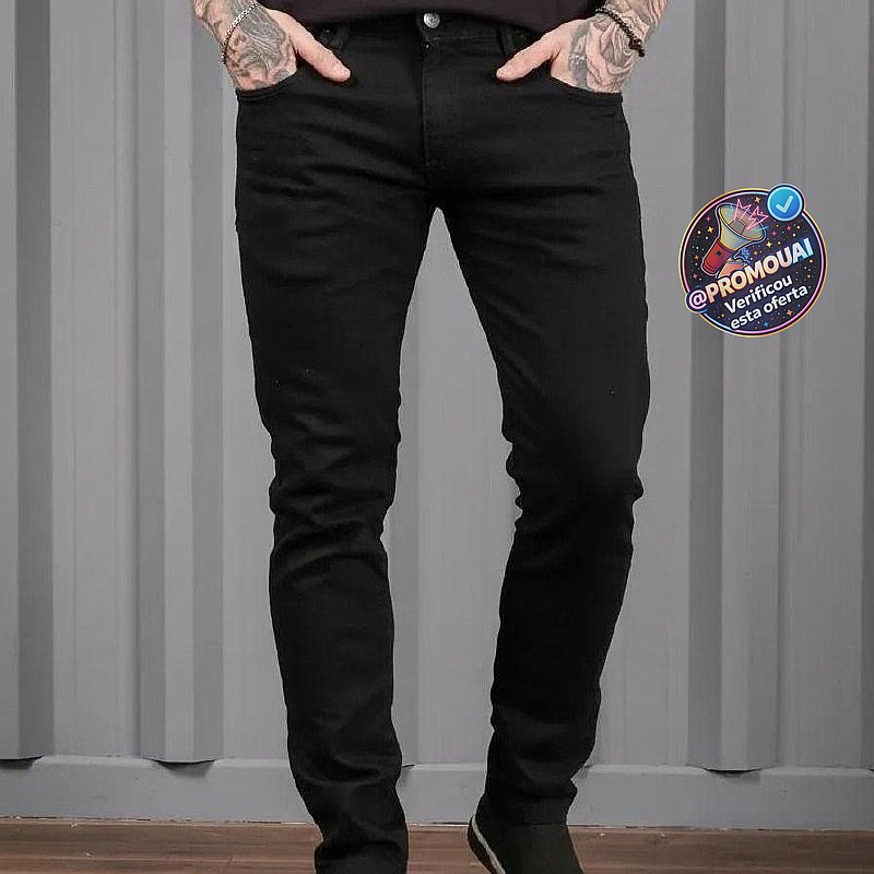 Calça Skinny Preta Masculina Jeans (36 ao 48)