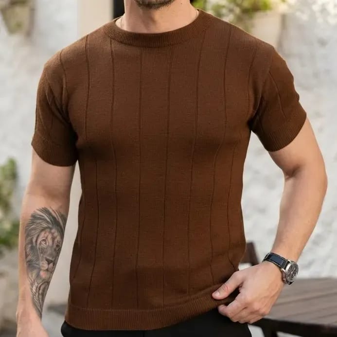 Camiseta Social Masculina Modal Tricô Macia Canelada Casual (P ao G1)