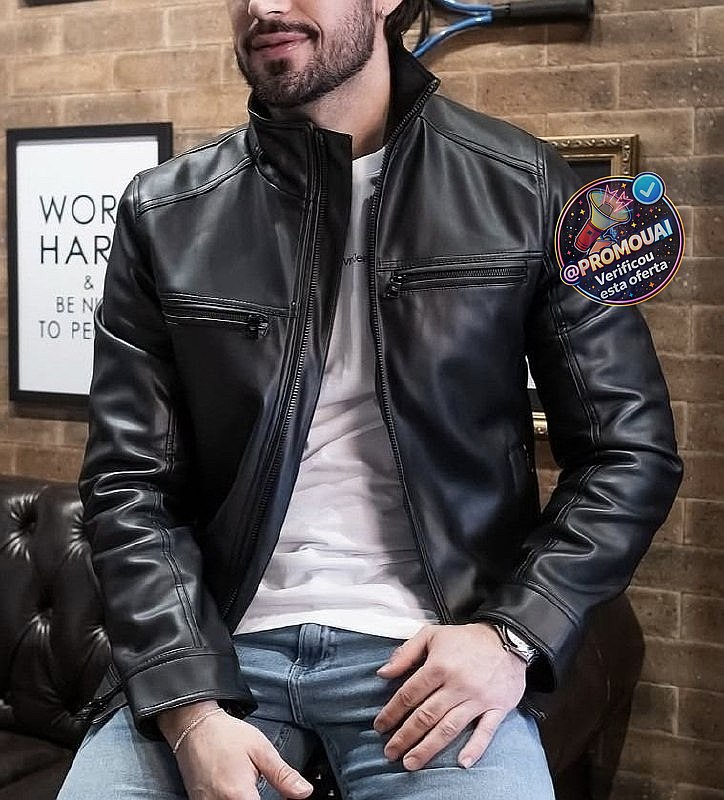 Jaqueta De Couro Masculina Slim Forrada Sem Capuz (GG ao G3)