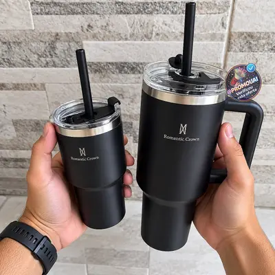 Kit Copo Térmico Inox 1200ml & 600ml com Tampa e Canudo