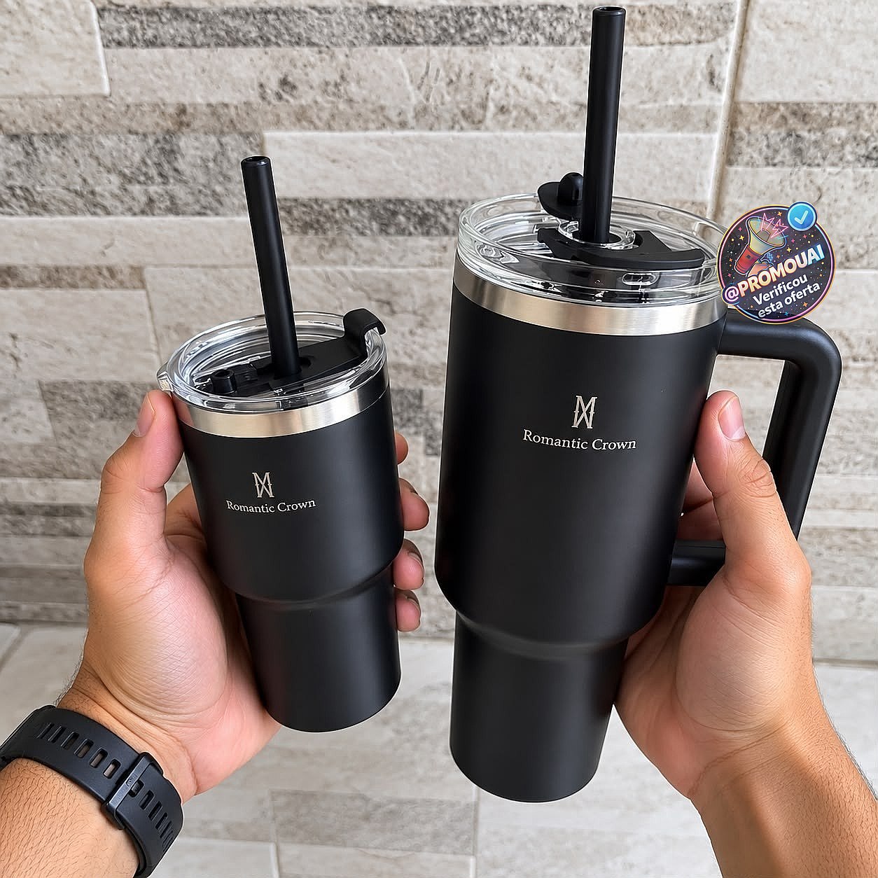 Kit Copo Térmico Inox 1200ml & 600ml com Tampa e Canudo