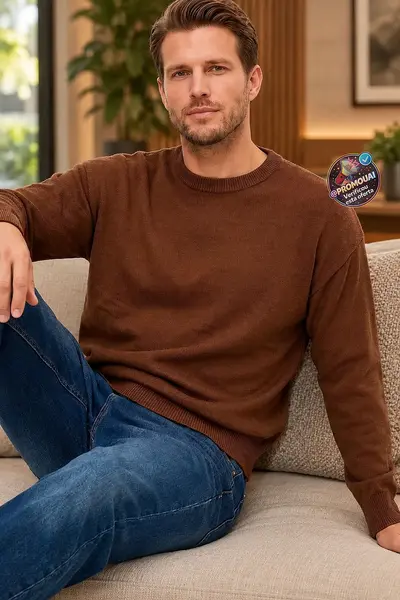 Sueter Polo Live 100% Algodão Premium Masculino Marrom Texturizado