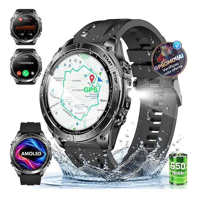 Smartwatch GPS 5ATM AMOLED com Mapas Offline